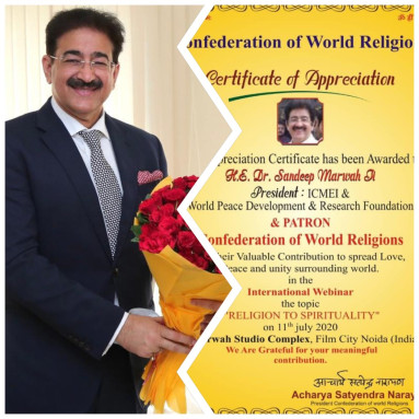 Sandeep Marwah Honoured by Confederation of World Religion