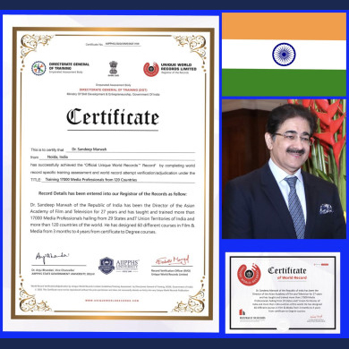 Unique Book of World Records Cleared Second of Sandeep Marwah