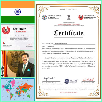 Third World Record of Sandeep Marwah Approved by Unique Book of Records