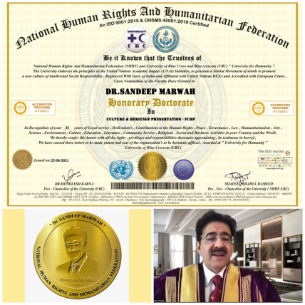 Sandeep Marwah Presented with Honorary Doctorate from Blue Cross University