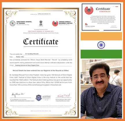 4th World Record of Sandeep Marwah Recognised by Unique World Records