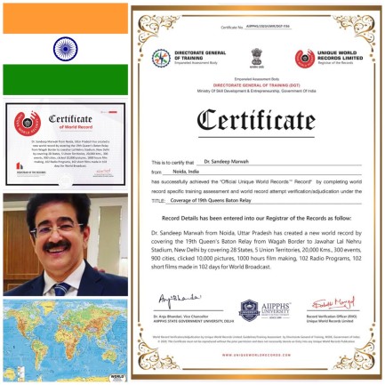 Fifth World Record of Sandeep Marwah Approved by Unique Book of Records