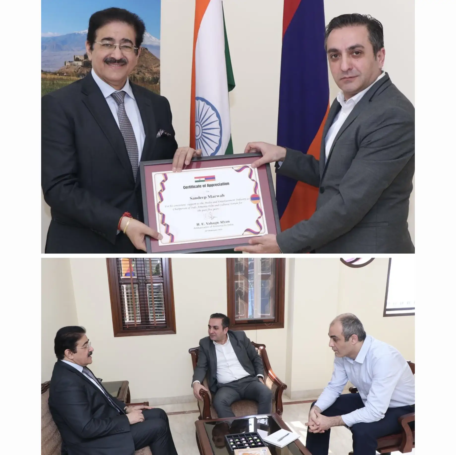 Sandeep Marwah Honored by Ambassador for His Services to Armenia